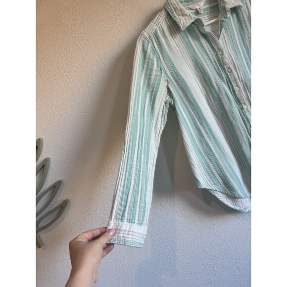 Time and Tru Women's Blue White Striped Button Down Shirt Cotton Long Sleeve M - Picture 3 of 10